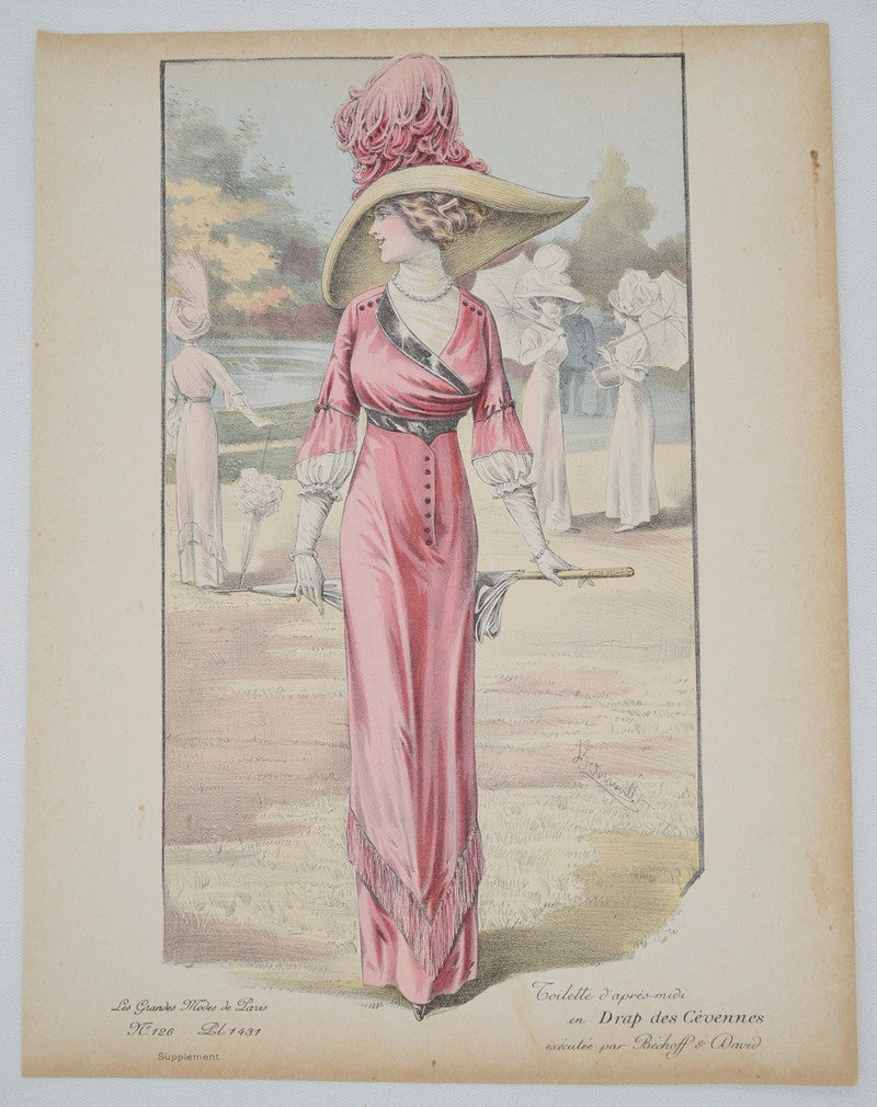 GRAVURE ANCIENNE LES GRANDES MODES DE PARIS - BECHOFF & DAVID - ref : 022/23