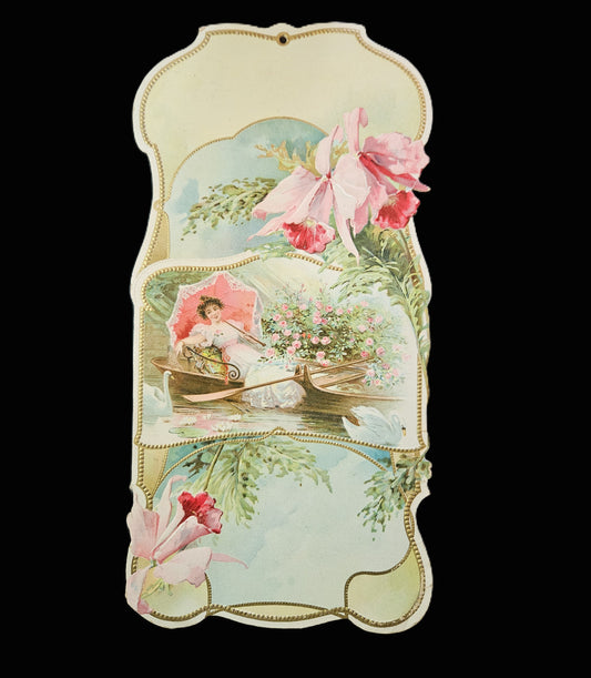 GRANDE CHROMO GAUFRÉE  FEMME / BATEAU / FLEURS  Ref : 00135