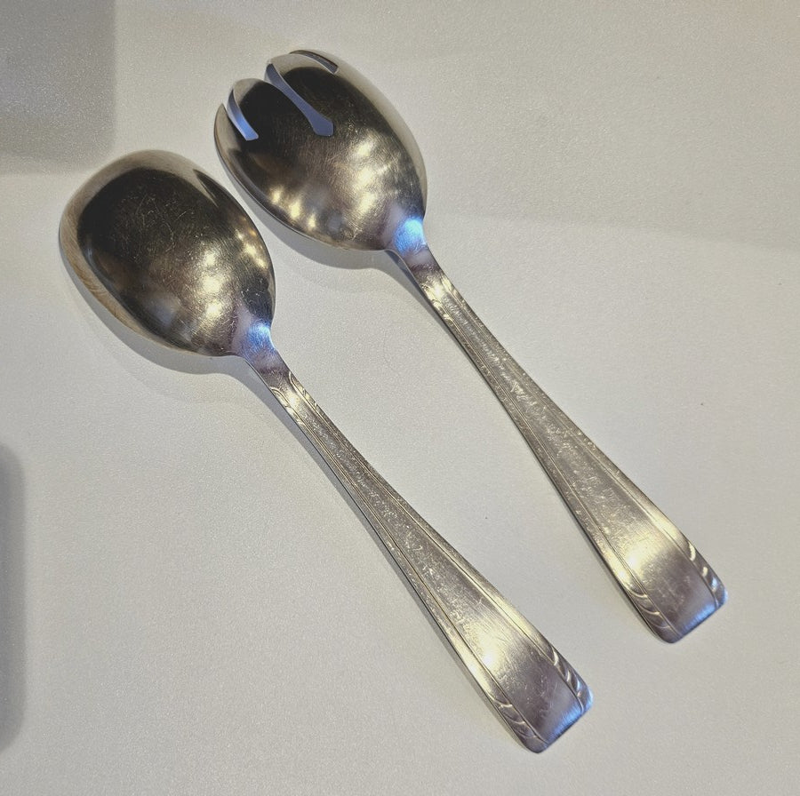 COUVERTS À SALADE ART DECO MÉTAL ARGENTÉ Ref : 00153