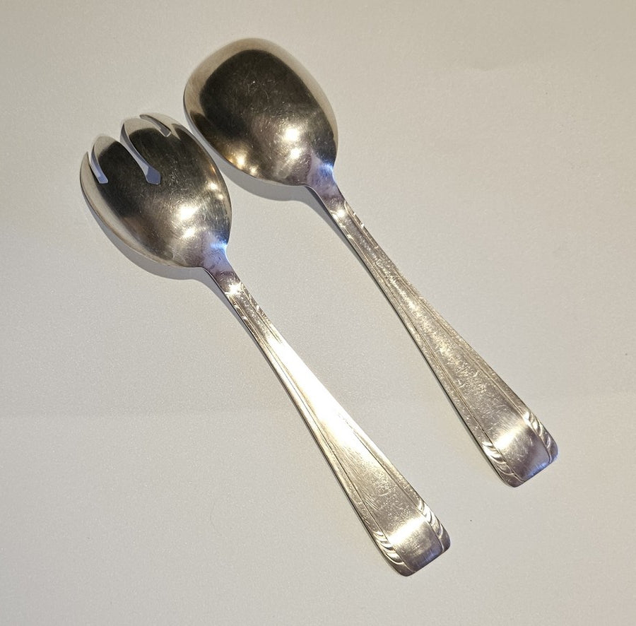 COUVERTS À SALADE ART DECO MÉTAL ARGENTÉ Ref : 00153