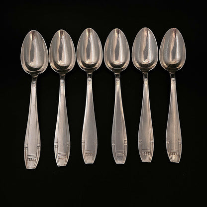 6 CUILLÈRES À SOUPE APOLLO ART DÉCO EN MÉTAL ARGENTÉ Ref : 00199