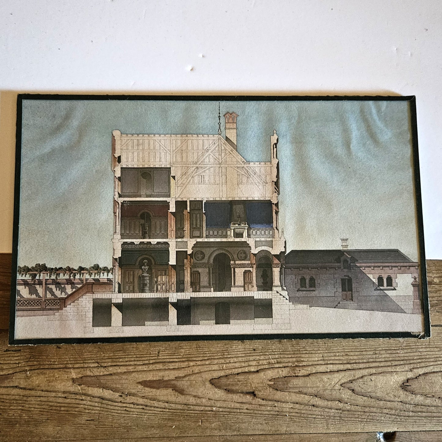 AQUARELLE ORIGINALE ATTRIBUÉE À PAUL FRIESÉ -COUPE TRANSVERSALE EDIFICE PUBLIC- XIXe Ref : 00238