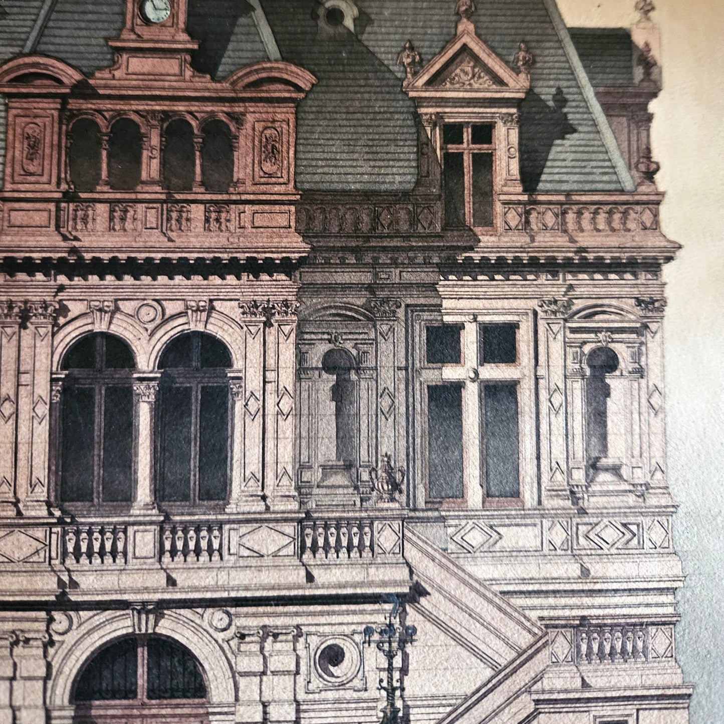 AQUARELLE ORIGINALE PAUL FRIESÉ ARCHITECTE-  EDIFICE SECOND EMPIRE -1873 Ref : 00226