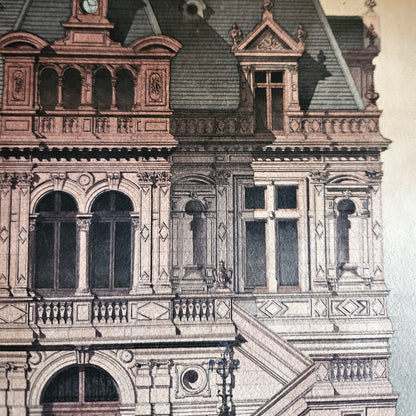 AQUARELLE ORIGINALE PAUL FRIESÉ ARCHITECTE-  EDIFICE SECOND EMPIRE -1873 Ref : 00226
