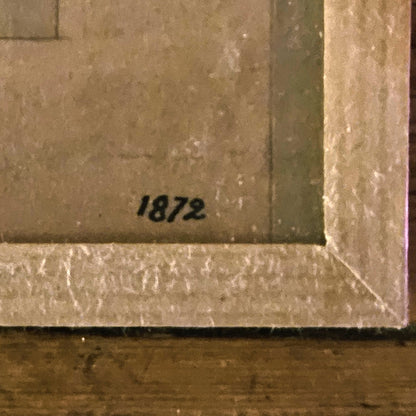Gros plan sur la date « 1872 » inscrite en bas à droite du plan d'architecture de Paul Friesé, à l'encre noire