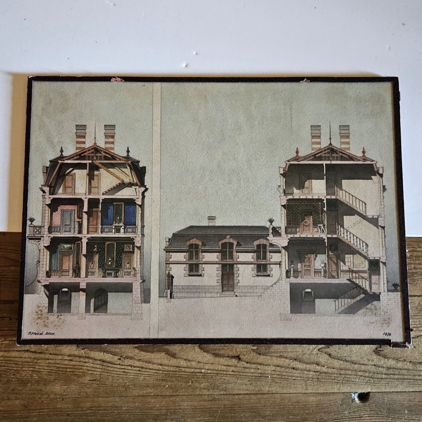 AQUARELLE ORIGINALE PAUL FRIESÉ ARCHITECTE -COUPE TRANSVERSALE HOTEL PARTICULIER- 1878 Ref : 00236